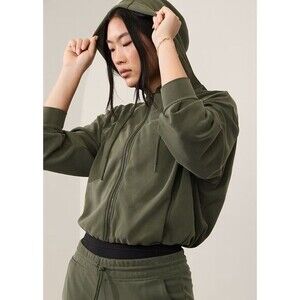 Athleta Seasoft HOODIE Bubble Hem Full Zip Aspen Olive Green Size LARGE